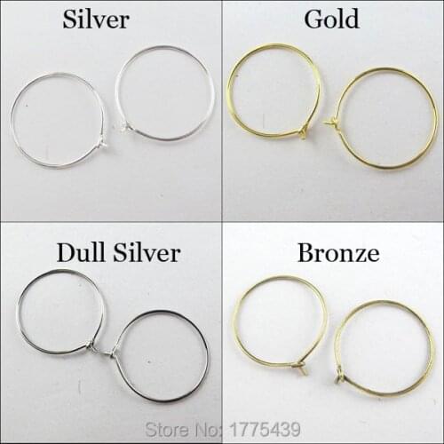 Free Shipping (50Pcs=1Lot ! ) Large Round Hoop Earring Finding Hook 20MM Gold Dull Silver Bronze Plated For Jewelry Making