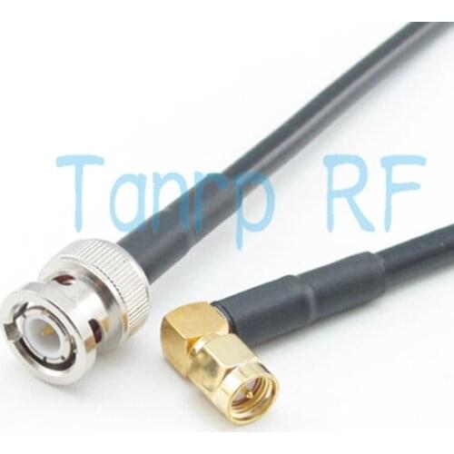 Free shipping! 50cm BNC male to SMA male plug right angle 20inch RF connector Pigtail coaxial jumper cable RG58 extension cable