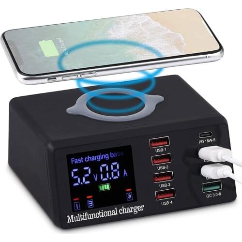 Phone Wireless Charger QC3.0 Fast Charging Station 8 Ports Desktop USB Charging Charger Power Adapter For Iphone Huawei Xiaomi