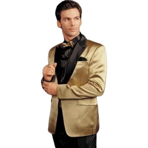 Shiny Satin Material Mens Evening Dress Toast Clothes Peak Lapel Groom Tuxedos Businss Suit (Jacket+Pants+Tie) W:462