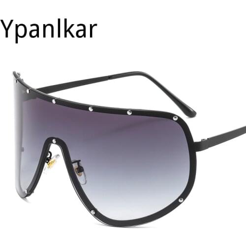 One Piece Sunglasses Women Men Fashion Big Frame Wind Goggles Vintage Eyeglasses With Nails Driving UV400