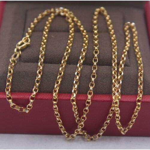 Pure 18k Yellow Gold Chain Women Luck Rolo Cable Link Chain Necklace 18inches 2.1-2.2g