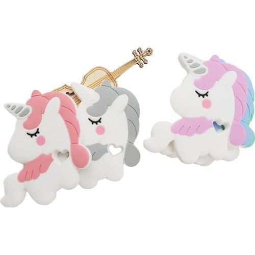 Chenkai 10PCS Unicorn Silicone Teether Baby Colorful Teething Rodent Nursing Pacifier pendant Food Grade DIY Toddler Jewelry Toy