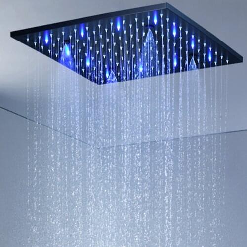 Black Rainfall Shower Head 304 stainless steel 16"/20" LED Light Color Changing Shower Head Bathroom SPA Mist Rain Shower Panel