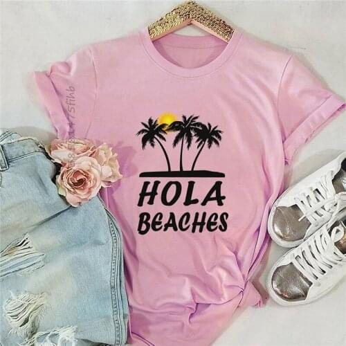 O-Neck New Beaches Print T Shirt Women Shirts SoftPremium Short Sleeve Tees Summer Plus Size T-Shirt Pink Tops TShirt Women