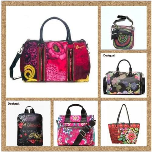 Spain Desigual a variety of beautiful large volume handbags, one shoulder bag, printed and embroidered purses