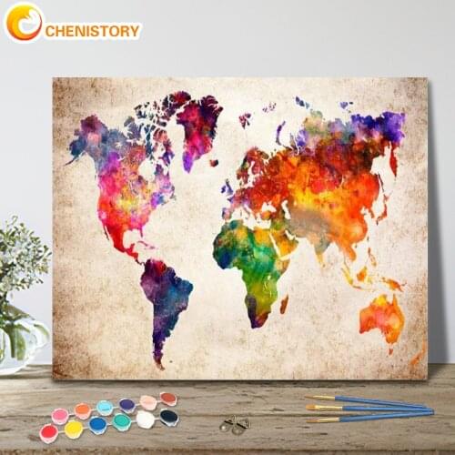 CHENISTORY Oil Painting By Numbers World Map Scenery Handpainted Paintings Drawing On Canvas Picture By Number Gift Home Decor