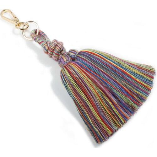 KC00082 ZWPON Double Tassel Macrame Keychain Boho Key Chains Key Rings Handmade Macrame Bag Charm Jewelry Gift for Friends