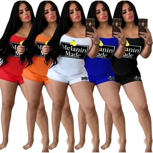 Letter Print Sexy 2 Piece Matching Sets Womens Clothing Spaghetti Strap Skinny Tops and Biker Short Loungewear Club Outfits