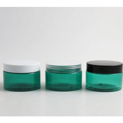 Beauty 30pcs Deep Sea Blue PET Cosmetic Cream Jar Plastic Makeup container with Inner Seal & black white clear lids Cap 4 OZ