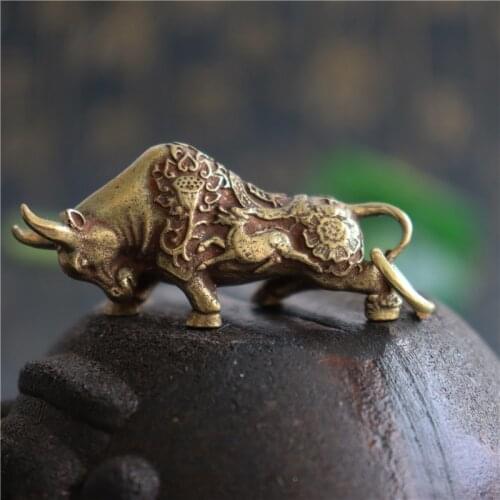 Brass Wall Street Bullfighting Key Ring Pendant Vintage Copper Lucky Bull Keychain Charm Chinese Feng Shui Hanging Jewelry Decor