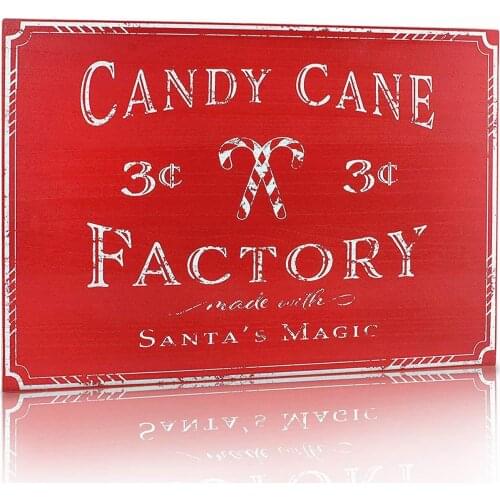 MMOUNT Candy Cane 3cent Factory Made with Santas Magic Christmas Tin Sign Decor Retro 8x12Inch