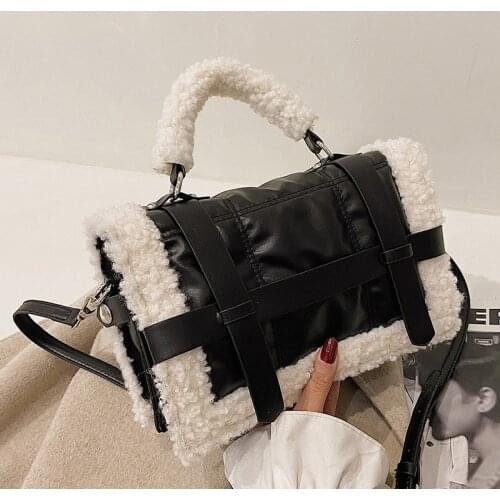 Fashion Lambswool Women Handbag Designer Quilted Shoulder Bags Luxury Fur Leather Crossbody Messenger Bag Small Flap 2021 Winter