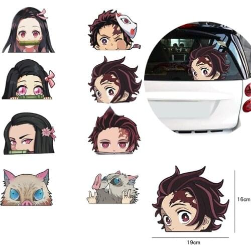 Cartoon Car Sticker Anime Demon Slayer Nezuko Tanjirou Waterproof Sticker Car Windshield Trunk Reflective Stickers Anime Props