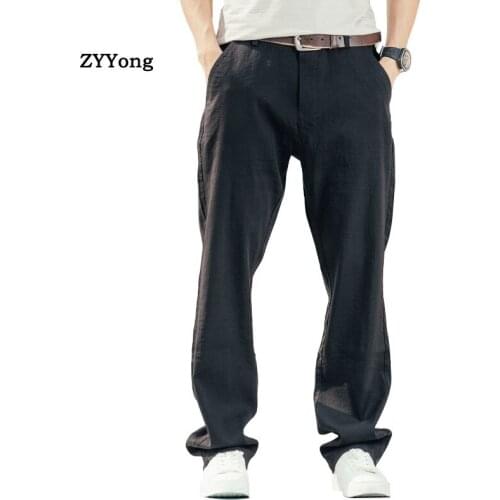 Mens Pants Straight Elastic Loose Casual Breathable Outdoor Summer Solid Sportswear Comfortable Men Thin Section Black Trousers