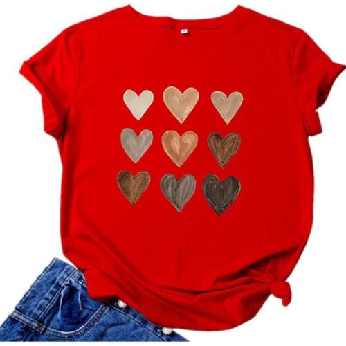 MK New Womens Summer Tshirts S-5XL Fashion Heart Printed Short Sleeve Cotton Tee Shirts Oversized Female Camisetas Verano Mujer