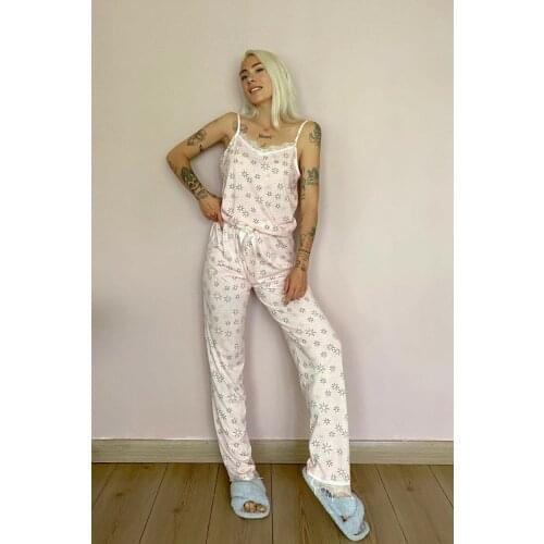 Womens Two Piece Pajamas Set Mini Patterned Cute V-Neck Rope Strap Soft Lace Nightgown Set Comfortable Knitted Fabric Pajamas