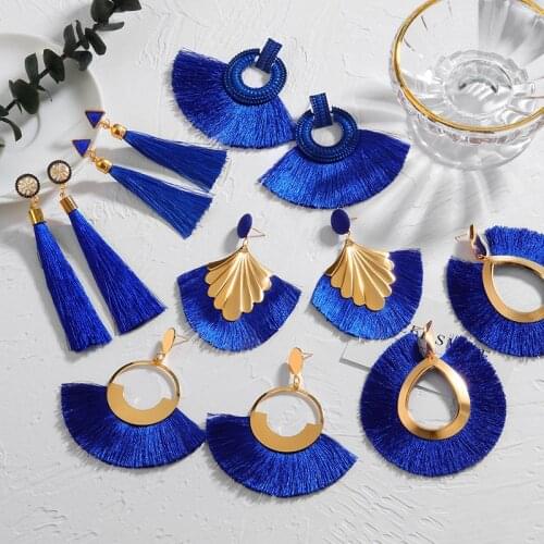 New Bohemian Tassel Drop Earrings for Women Fashion Cotton Silk Fabric Geometry Long Fringe Dangle Earrings 2020 Female Jewelry