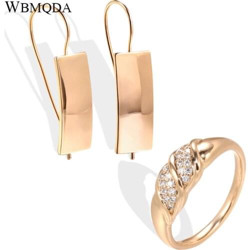 Wbmqda Hot Fashion Square Glossy Earrings Ring Sets for Women 585 Rose Gold Natural Zircon Ring Vintage Wedding Jewelry Sets