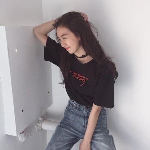 I think about you sometimes harajuku japanese shirt women fashion slogan white black Hipster casual cotton tees tops goth shirt