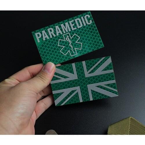 Green British Flag Reflective Velcro Sticker UK Patch Star of Life PARAMEDIC Rescue United Kingdom Epaulettes Tactical Badge