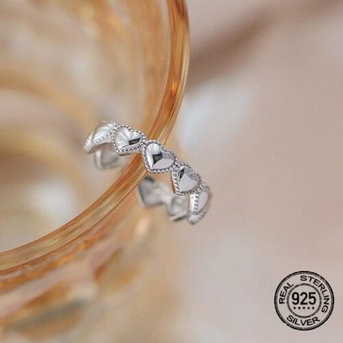 S925 Silver Heart Open Rings For Women Adjustable Vintage Simple Korean Fashion New Trendy Hot Student Lady Gift Jewelry INEFFA