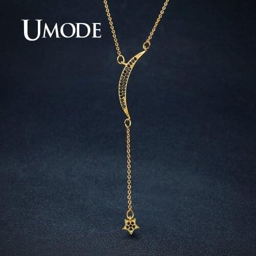 UMODE Gold Color Moon Star Pendants Necklaces for Women Femme Fashion Long Link Chain Jewelry Girls Luxury Accessories UN0246