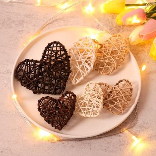 10PCS Rattan Ball Heart Star Wood Coffee White Hanging Pendants= DIY Christmas Tree Ornament Wedding Party Supply Home Decor
