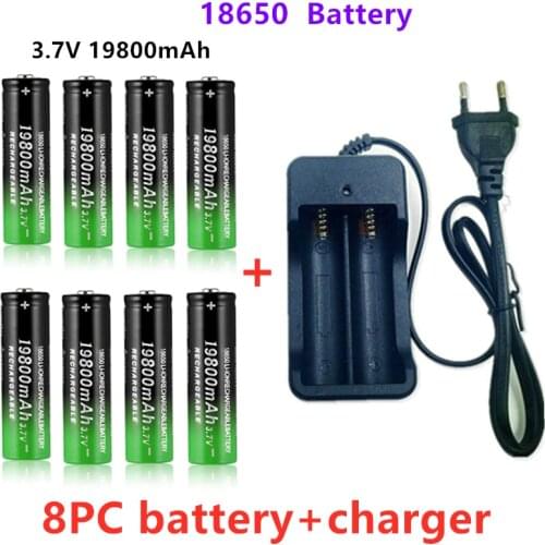 100% New 18650 Battery High Quality 19800mAh 3.7V 18650 Li-ion batteries Rechargeable Battery For Flashlight Torch +Charger