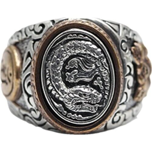 100% solid s925 pure silver jewelry lotus Samantabhadra snake natal year ring for men personality good luck 925 silver Man ring