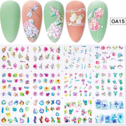 12pcs flower Nail Stickers Blossom Florals Nail Art Water Decals Animal Transfer Foils Sliders Decorations for Manicure