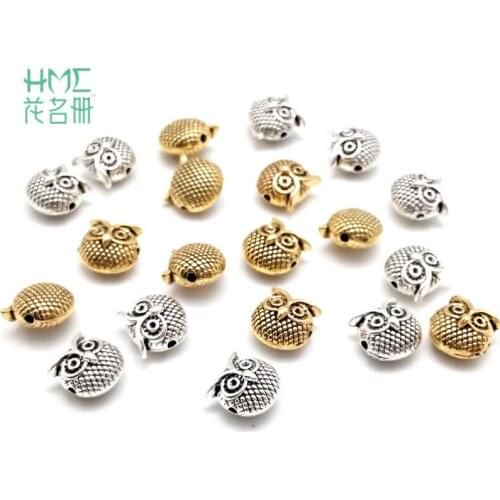 20pcs 13*13mm Vintage Metal Charms Owl Head Spacers Beads Silvery Alloy Beads For DIY Jewelry Findings Bracelet Making