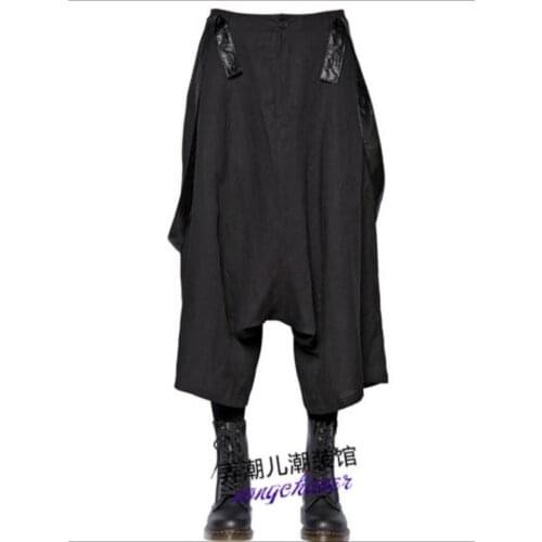27-44 Fashion Men New Wide Leg Pants Culottes Europe And United States Tide Loose Crotch Cross Pants Bib Pants Singer Costumes