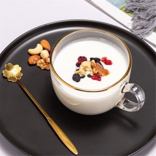 470ml Transparent Glass with Golden Spoon Milk Tea Coffee Wine Creative Cup Gift for girl boy