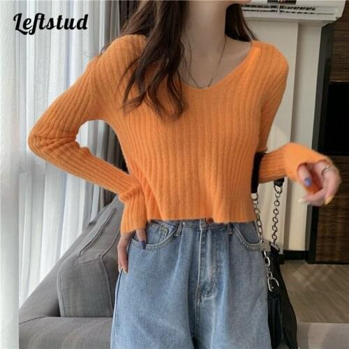 Angolan acrylic V-neck short knit sweater women spring and autumn new style Korean fashion gentle wind soft wax pullover sweater