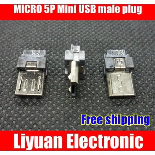 Free shipping MICRO plug / Jack / connector / interfaces MICRO 5P Mini USB male / single plug Solder