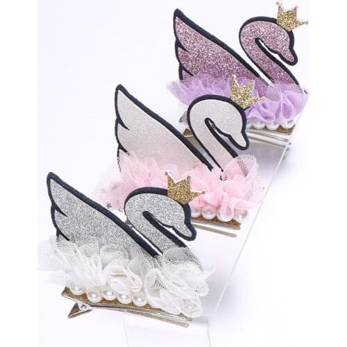 Boutique ins 15pcs Fashion Cute Glitter Tiaras Swan Hairpins Solid 3D Crown Pearl Lace Brid Hair Clips Princess Hair Accessories