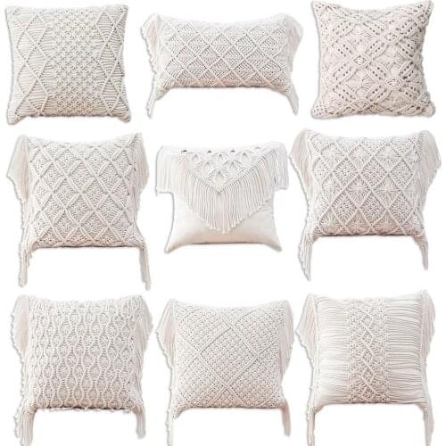 Boho Style Linen Cotton Tassels Pillow Cover Handmade Throw Cushion Cotton Rope Pillowcase Home Sofa Decorative