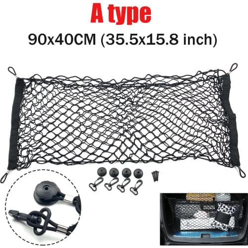 Car Back Rear Trunk Seat Elastic String Net Magic Sticker Mesh Storage Bag Pocket Cage Auto Organizer Seat Back Bag 90*40cm
