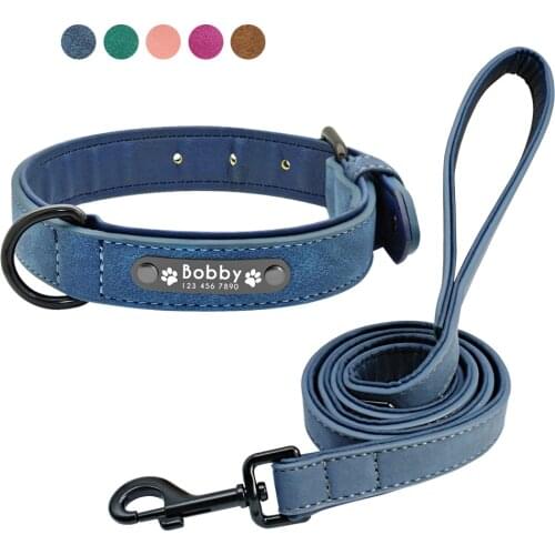 Custom Dog Collars Leather Personalized Pet Dog Tag Collar Leash Lead For Small Medium Large Dogs Pitbull Bulldog Pugs Beagle