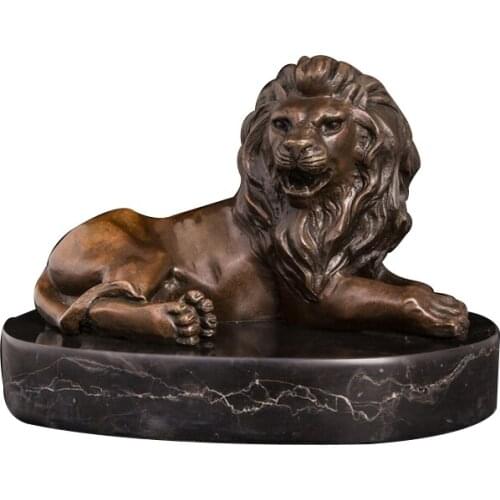 Ivorique DW-099s Modern Wild Animal Bronze Art Decor Bronze Lying Lion Statue Sculpture Lion Figurines For Table Decoration