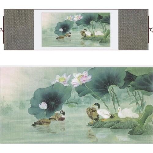 Chinese traditional art painting birds in the water silk scroll paintingPrinted painting