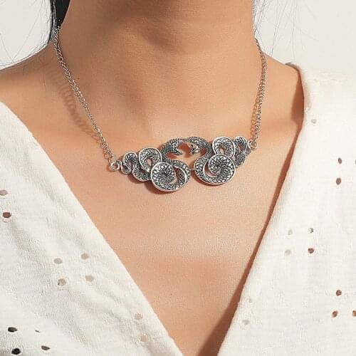 2021 Punk Snake Pendant Necklace Ancient Silver Color Unique Men Women Neck Jewelry Statement Popular Necklace Wholesale