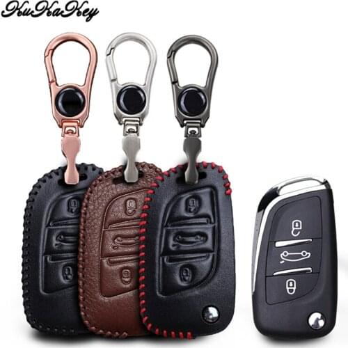 KUKAKEY Leather Car Key Cover Case For Peugeot 206 207 301 306 307 Sw 308 407 408 507 508 2008 3008 Car Styling Accessories