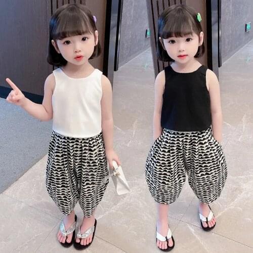 Summer Baby Girl Clothes 1 To 11 Years Childrens Clothing Sets Sleeveless Tops Shirts +Loose Pants Toddler Girls Clothes Outfit