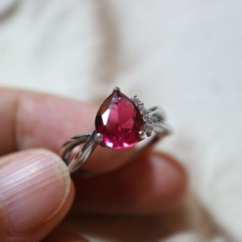 Fashion waterdrop Silver Plating Rings For Women Trendy rose red crystal cubic zirconia stone rings for girls Best gift