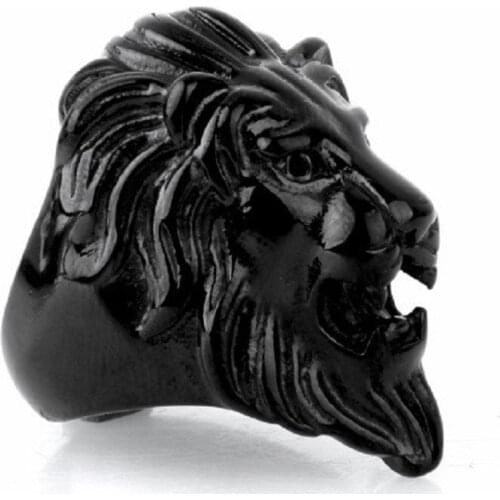 Mens Black Stainless Steel Lion King Head Ring Cool Fashion Jewelry