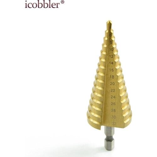 High-Speed Steel Step Drill Bit Set Power Tools Cone Titanium Coated Metal Hole Cutter 1/4" Hex Shank Drive Quick Change 4-32mm