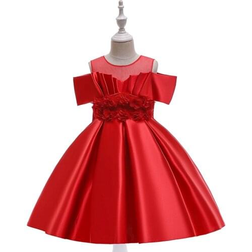 New Arrival Red Flower Girl Dresses Handmade Flower Princess Dresses for Party Wedding Kids Clothes 2021