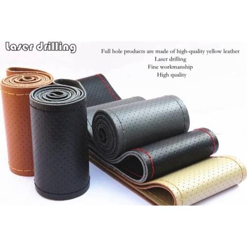 Truck Steering Wheel Cover Four seasons DIY Top Genuine Leather 4 colors Comfortable and non-slip With Needle and Thread